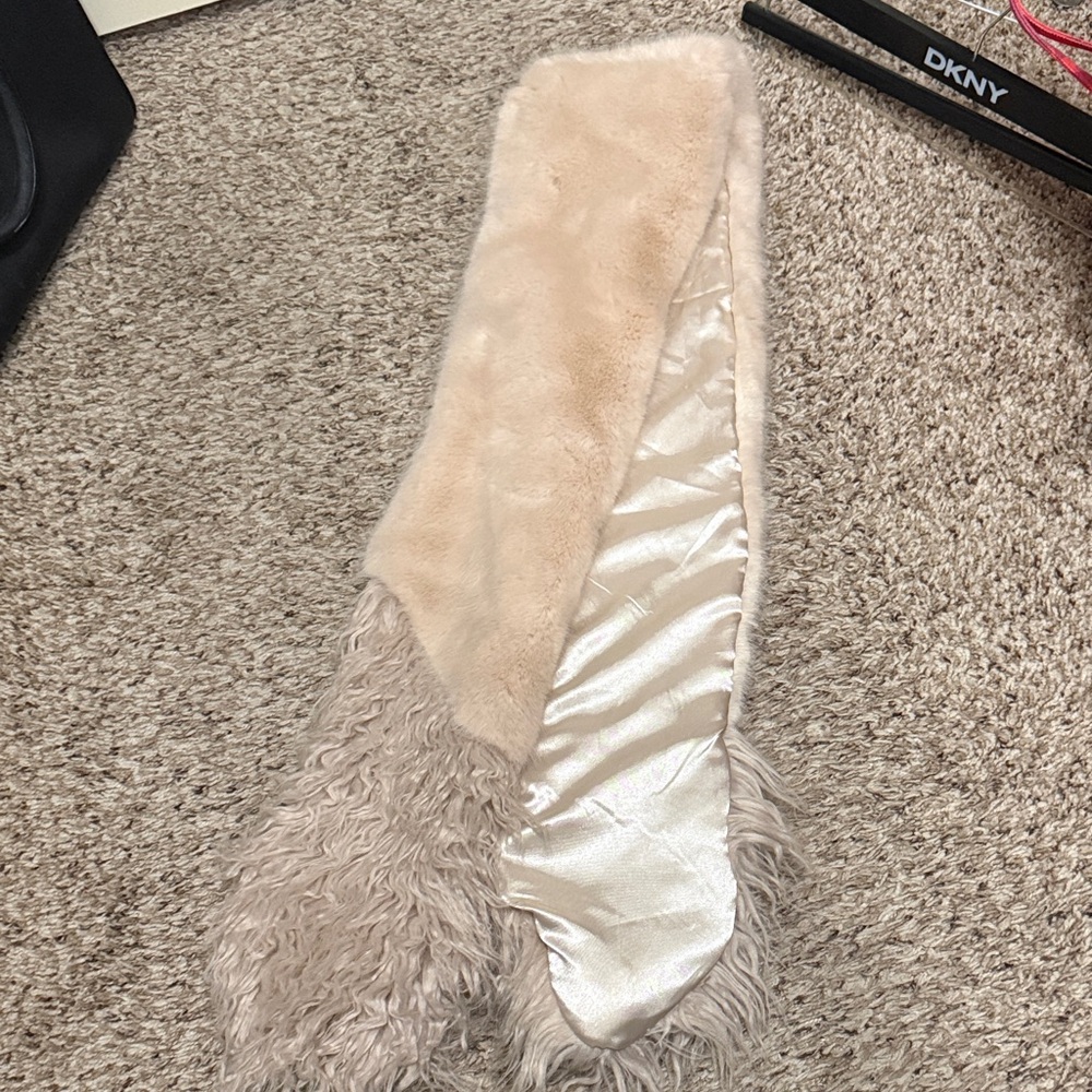 DKNY Luxurious Beige Fur Scarf